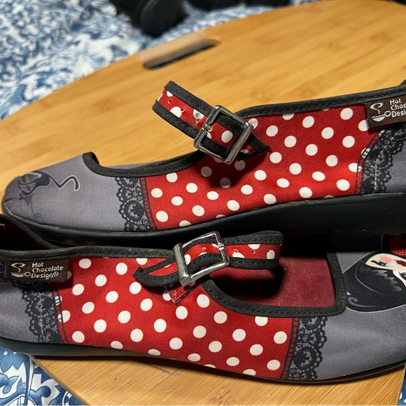 Hot Chocolates Red and Gray Mary Jane Flats with Cartoon Design - Picture 3 of 4